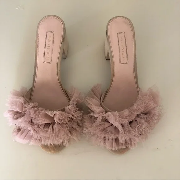 Avec Les Fillies Maya Pink Chiffon Slide Block Heel. Size 8. - Picture 7 of 13
